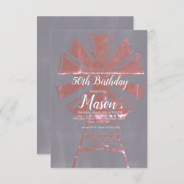Invitation Rustic Farmhouse Windmill 50e anniversaire (Devant / Derrière)