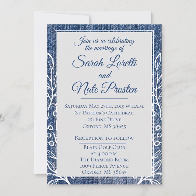 Invitation Rustic Faux Jean avec Laurel Mariage (Devant)