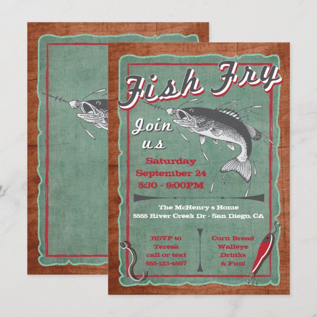 Invitation Rustic Fish Fry Party Poster Invite (Devant / Derrière)