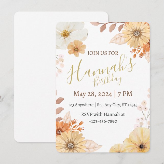 Invitation Rustic Floral For Women – Boho Fall Flowers (Devant / Derrière)