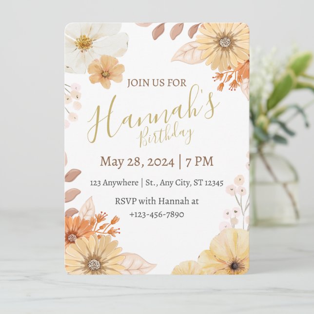 Invitation Rustic Floral For Women – Boho Fall Flowers (Debout devant)