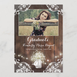 Invitation Rustic Floral Mason Jar Photo Graduation Party