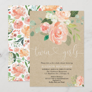 Invitation Rustic floral twin girls Baby shower