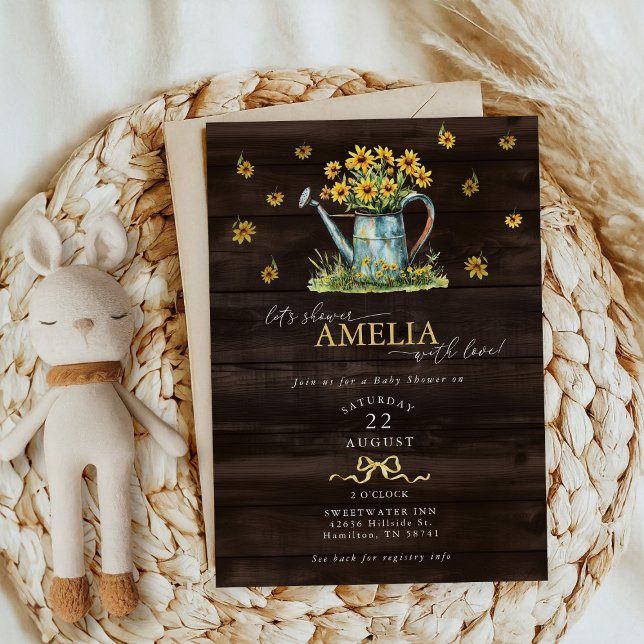 Invitation Rustic Floral Watering Can Baby Girl Shower (Rustic Floral Watering Can Baby Girl Shower Invitation)