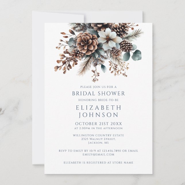 Invitation Rustic Forest Floral Photo QR Code Fête des mariée (Devant)