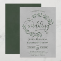 Rustic Forest Green Leaves Elegant Gray Wedding