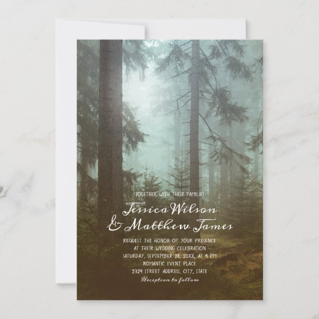 Invitation Rustic Forest Green Trees Pays Mariage de la natur (Devant)