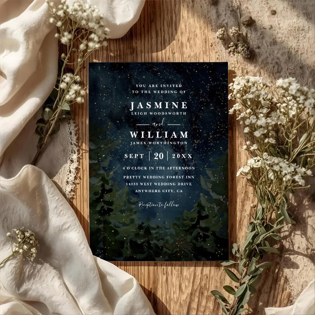 Invitation Rustic Forest Sky Night Elegant QR Code Wedding (Créateur téléchargé)