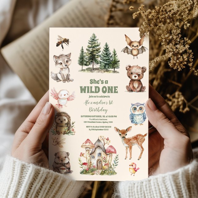 Invitation Rustic Forest Woodland Animals Wild One Birthday (Créateur téléchargé)