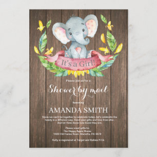 Invitation Rustic Girl Elephant Baby shower par courrier