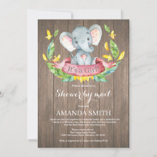 Invitation Rustic Girl Elephant Baby shower par courrier