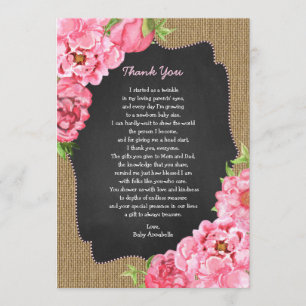 Invitation Rustic Girl Rose Floral Baby Merci note
