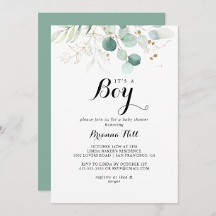 Invitation Rustic Gold Floral C'est un Baby shower garçon