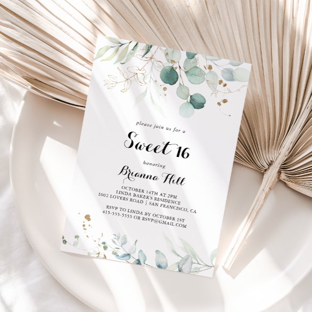 Invitation Rustic Gold Floral Sweet 16 fête d'anniversaire (Créateur téléchargé)