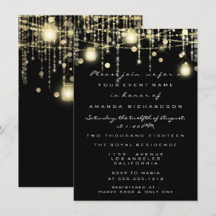 Invitation Rustic Gold Lights Jar Black Rose Mariage