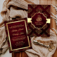 Rustic Gold Maroon Rouge Damas Mariage musulman
