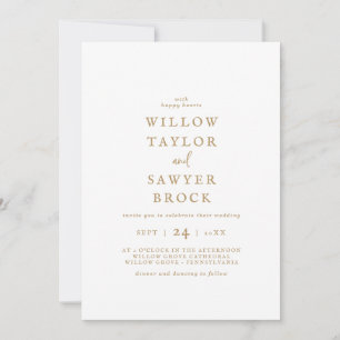 Invitation Rustic Gold Script Bold Noms Mariage