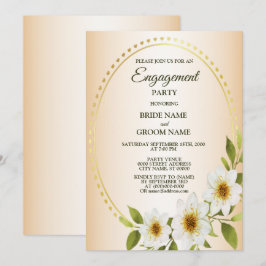 Invitation Rustic Golden White Floral Peach Engagement Party