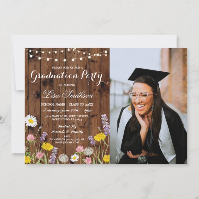 Invitation Rustic Graduation Party Fleurs sauvages Photo flor (Devant)