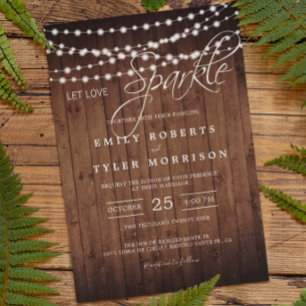 Invitation Rustic Grange Bois Chaîne Lumières Mariage du soir