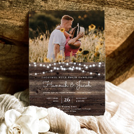Invitation Rustic Grange Bois Chaîne Lumières Mariage photo