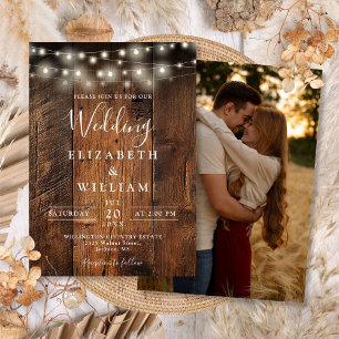 Invitation Rustic Grange Bois Chaîne Lumières Mariage photo