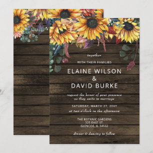 Invitation Rustic Grange Wood Country Sunflowers Mariage