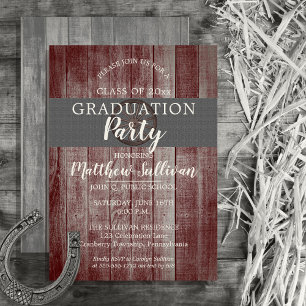 Invitation Rustic Grange Wood Wagon Wheel Graduation Party