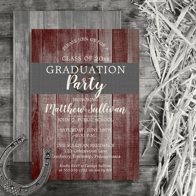 Invitation Rustic Grange Wood Wagon Wheel Graduation Party (Créateur téléchargé)