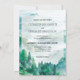 Invitation Rustic Green and White Watercolor Mountain Wedding