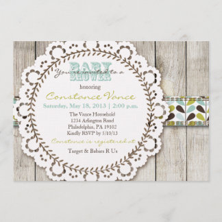 Invitation Rustic Green Blue Baby Shower