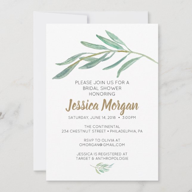 Invitation Rustic Green Bridal Shower (Devant)