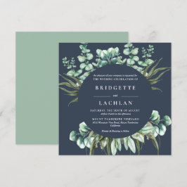 Invitation Rustic Green et Navy Eucalyptus Mariage SQ
