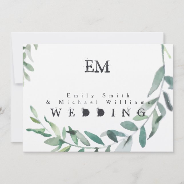 Invitation Rustic Green Feuille Mariage Kraft Livre Invitatio (Devant)