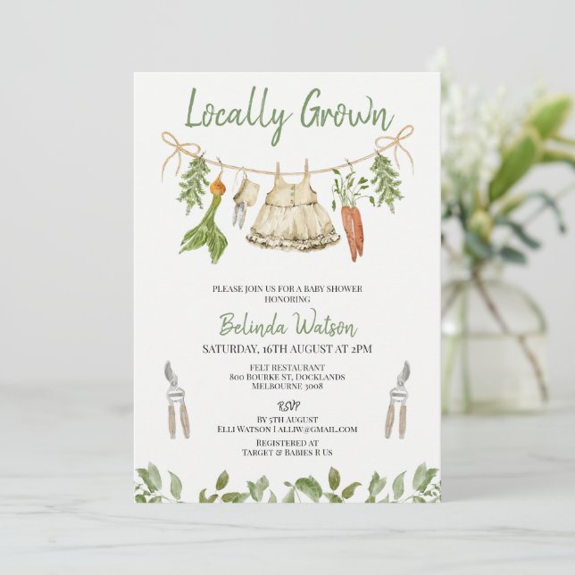 Invitation Rustic Green Girls Locally Grown Baby Shower  (Debout devant)