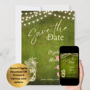 Invitation Rustic Green Mason Jar Enregistrer la date Impress