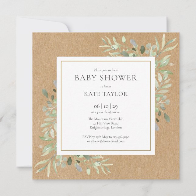 Invitation Rustic Greenery Neutral All One OnBaby Shower (Devant)