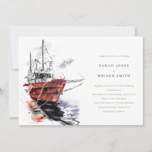 Invitation Rustic Harbour Yacht Sailboat Mariage aquarelle