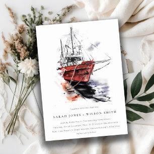 Invitation Rustic Harbour Yacht Sailboat Mariage aquarelle