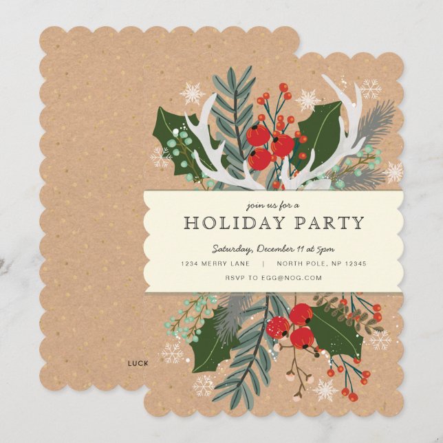 Invitation Rustic Holiday Party (Devant / Derrière)