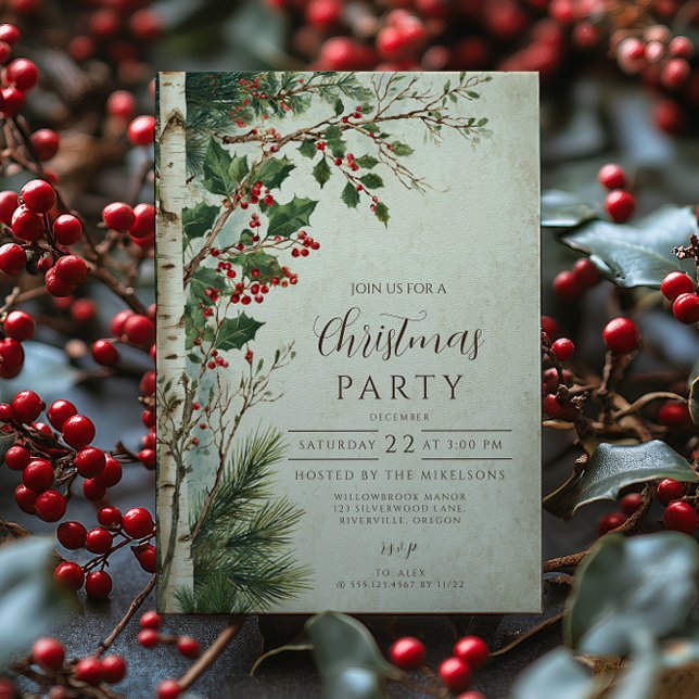 Invitation Rustic Holly Berry Noël (Créateur téléchargé)