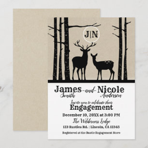 Invitation Rustic Homme Femme Doe Deer Black Birch Fiançaille