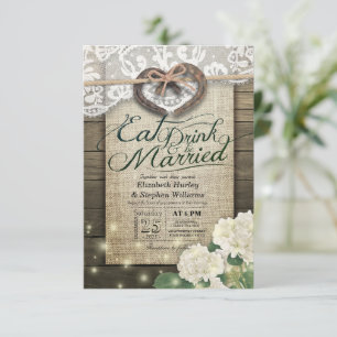 Invitation Rustic Horseshoe Lace EAT Boire Soyez Marié Mariag
