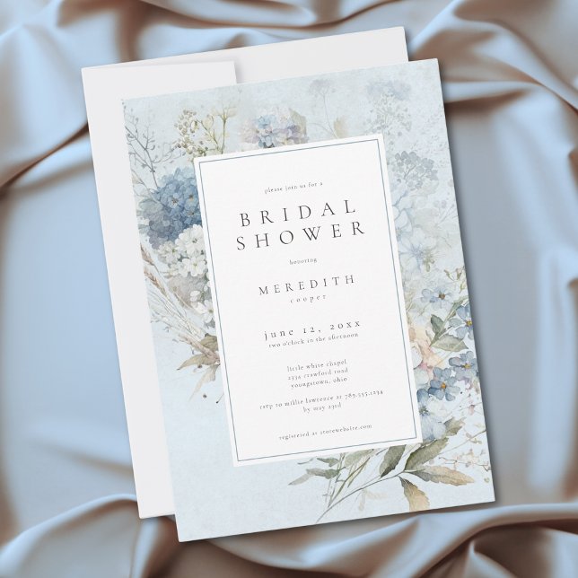 Invitation Rustic Hydrangea Blue White Floral Bridal Shower (Rustic Hydrangea Blue White Floral Bridal Shower Invitation)