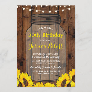 Invitation Rustic Jar fête d'anniversaire Wood Sunflower Invi