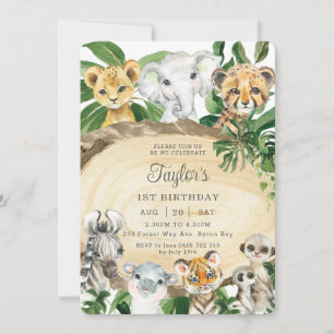 Invitation Rustic Jungle Animaux Bois Verdure fête d'annivers