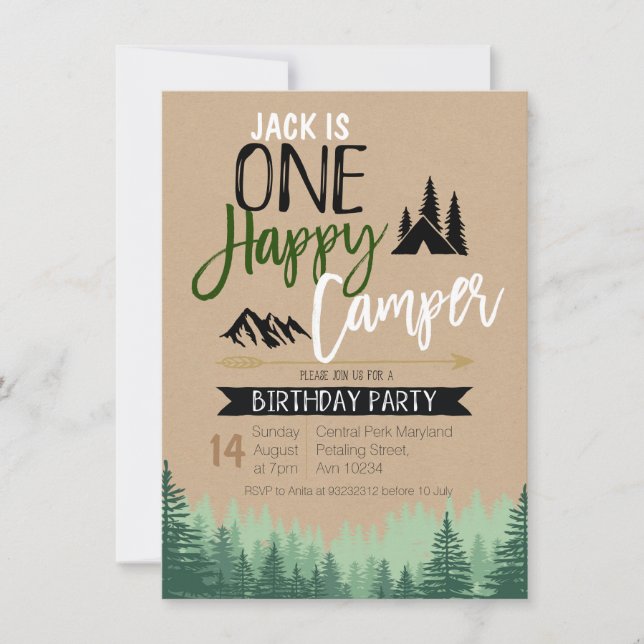 Invitation Rustic Kraft Camper Anniversaire Camping Party (Devant)