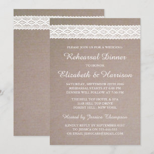 Invitation Rustic Kraft, Dîner de répétition Mariage en dente