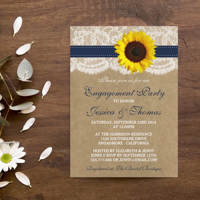 Invitation Rustic Kraft Tournesol Engagement Partie Ou Douche (Créateur téléchargé)