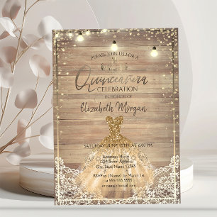 Invitation Rustic Lace,Ciara,Lumières,Robe Quinceañera en boi